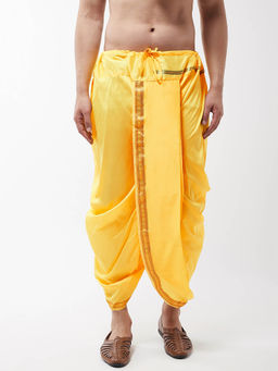 SOJANYA - Men Silk Blend Lemon Yellow Stitched Dhoti