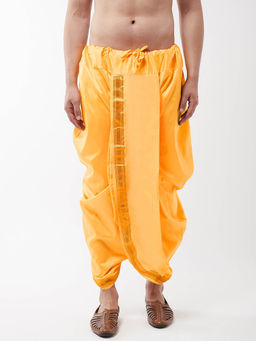 SOJANYA - Men Silk Blend Dark Yellow Stitched Dhoti