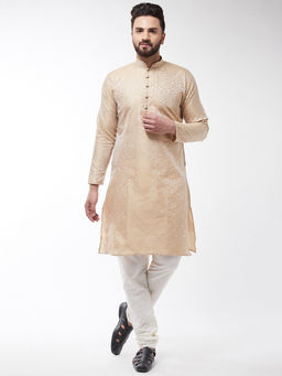 SOJANYA - Men Silk Blend Gold Kurta And Off White Churidar Pyjama (Set of 2)