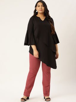 theRebelinme - Plus Size Women Black Solid Layered Asymmetric A-Line Top