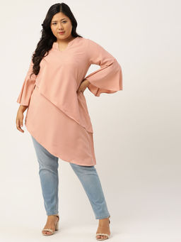 theRebelinme - Plus Size Women Rose Solid Layered Asymmetric A-Line Top