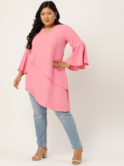 theRebelinme - Plus Size Women Strawberry Solid Layered Asymmetric A-Line Top