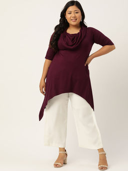 theRebelinme - Plus Size Women Burgundy Solid Layered Longline A-Line Top