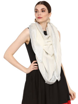 Rhe-Ana - Ivory Pearl Stole Wool Lurex Ivory with Silver Border