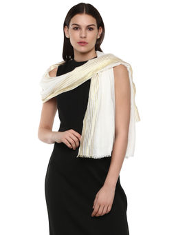 Rhe-Ana - Ivory Aura Wrapped Stole Wool Lurex Ivory with Gold Border