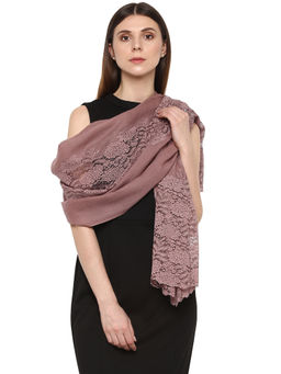 Rhe-Ana - Pink Susan Stole Wool With Lace Old Rose
