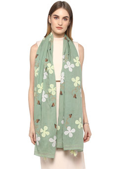 Rhe-Ana - Khaki Xenia Scarf 100% Cotton Applique Work with Bee Embroidery