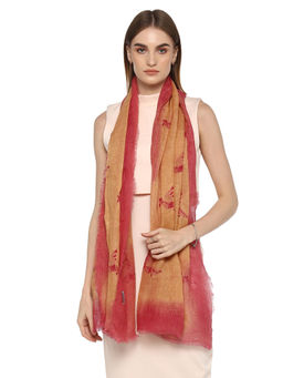 Rhe-Ana - Red Gloria Scarf 100% Linen Geometric Origami Bird Pattern