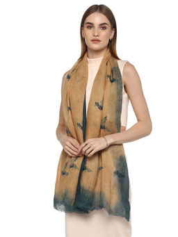 Rhe-Ana - Brown Gloria Scarf 100% Linen Geometric Origami Bird Pattern