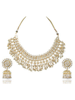 RIANA JEWELLERY - White Jadtar Stone Heavy Bridal Set With Pearl (Set of 2)