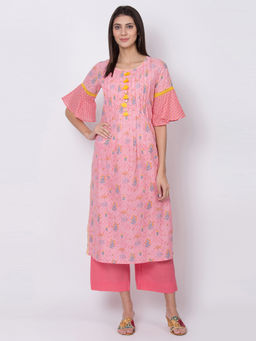 Biba - Pink Printed Straight Kurta