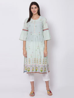 Biba - Mint Green Printed Straight Kurta
