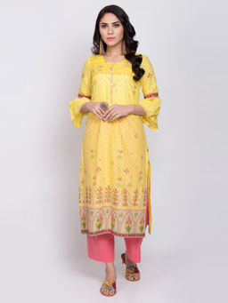Biba - Yellow Printed Straight Kurta