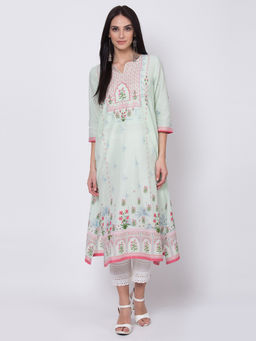 Biba - Mint Green Floral Print Kurta