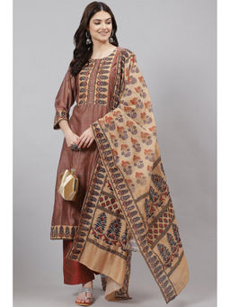 Biba - Natural Chanderi Unstitched Dress Material Suit (Set of 3)