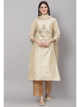 Biba - Beige Silk Unstitched Dress Material Suit (Set of 3)