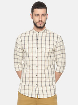 SHOWOFF - Cotton Off White Checks Casual Slim Fit Shirt