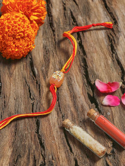 Ruby Raang Studio - Ruby Raang Traditional Orange Stone Rakhi
