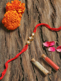Ruby Raang Studio - Ruby Raang Traditional Red Kundan Rakhi