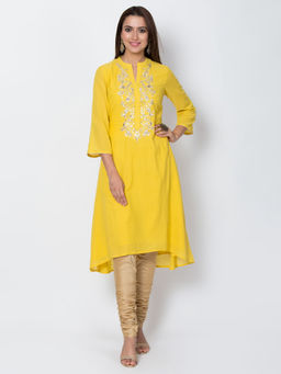 Biba - Yellow Solid Kurta