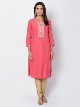 Biba - Coral Solid Kurta