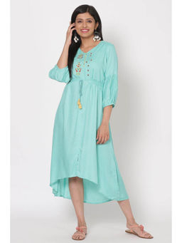 Rangriti - Turquoise Self Design Midi Dress
