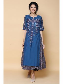 Biba - Blue Art Silk Kurta and Inner (Set of 2) and Inner (Set of 2)