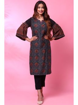 Biba - Charcoal Black Art Silk Kurta