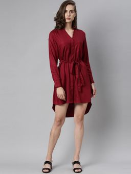 RAREISM - Maroon Solid Knee Dress