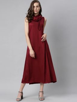 RAREISM - Maroon Solid Midi Dress