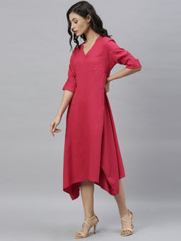 RAREISM - Pink Solid Midi Dress