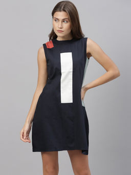 RAREISM - Navy Blue Solid Midi Dress