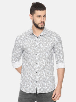 SHOWOFFFF - Cotton White Floral Casual Slim Fit Shirt