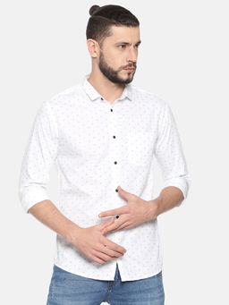 SHOWOFF - Cotton White Floral Casual Slim Fit Shirt