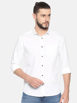 SHOWOFF - Cotton White Abstract Casual Slim Fit Shirt