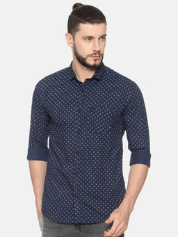 SHOWOFF - Cotton Navy Blue Floral Casual Slim Fit Shirt