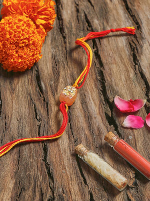Buy Ruby Raang Traditional Orange Stone Rakhi Online