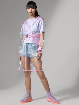 Twenty Dresses by Nykaa Fashion - White Solid Hooded Knee Length Raincoat