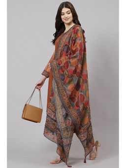 Biba - Mustard And Yellow Chanderi Unstitched Dress Material Suit (Set of 3)