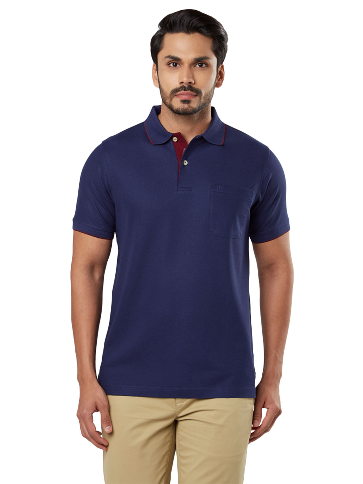Buy Raymond Dark Blue Solid T-Shirt 