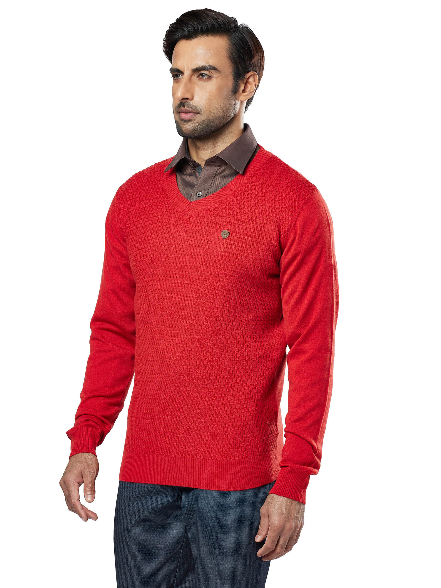 Buy Raymond Red Self Design Sweater 