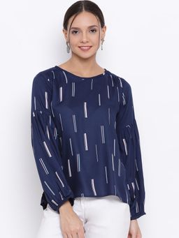 CRIMSOUNE CLUB - Women's Navy Blue Printed Tops