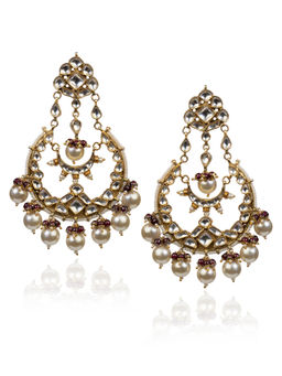 RIANA JEWELLERY - Chand Baalis With Big Moti and Red Hangings