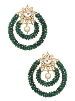 RIANA JEWELLERY - White Jadtar Stone Flower With Light Green Beads and Pearl