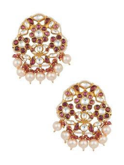 RIANA JEWELLERY - White and Pink Stone Floral Earrings With Pearl