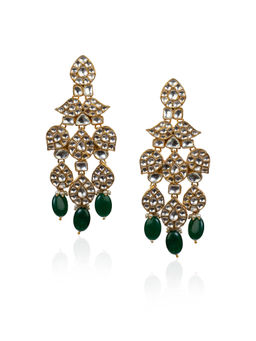 RIANA JEWELLERY - White Jadtar Small Stone With Green Hangings