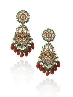 RIANA JEWELLERY - White Stone Earrings Light Green Hangings With Pastel Pink Beads