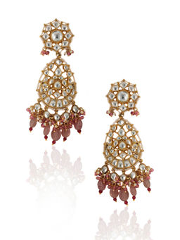 RIANA JEWELLERY - White Earrings With Pastel Pink Beads