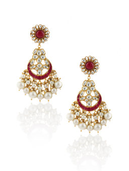 RIANA JEWELLERY - White and Pink Stone Earrings With Pearl