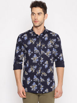 SHOWOFF - Men's Cotton Casual Navy Printed Slim Fit Shirt